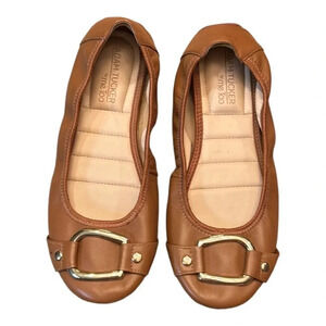 Adam Tucker by Me Too Nellie Tan Leather Ballet Flat Gold Buckle Size 7.5